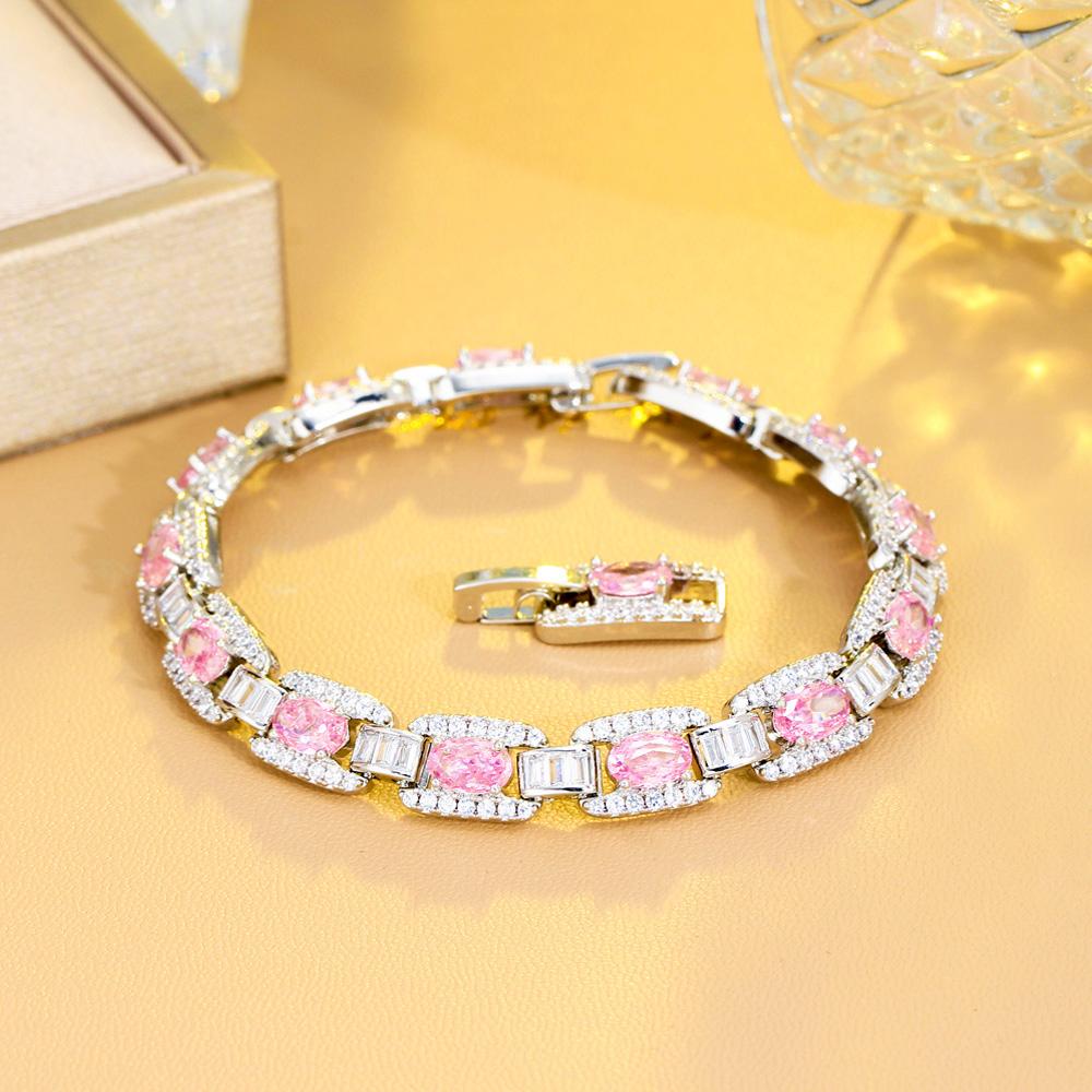 

Pera Sweet Pink Oval Cubic Zirconia Tennis Chain Bracelet for Women Fashion White Gold Color Party Jewelry Appointment Gift B057