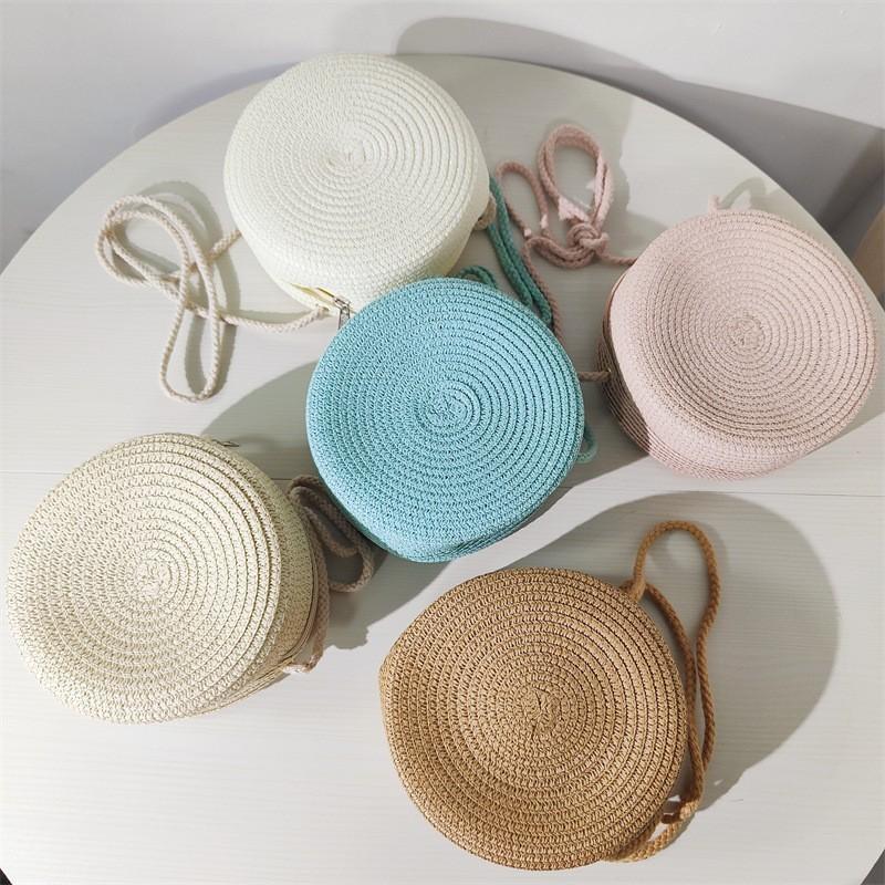Minimalist Straw Bag Round Crossbody Purse Women Shoulder Vocation Style Handbag