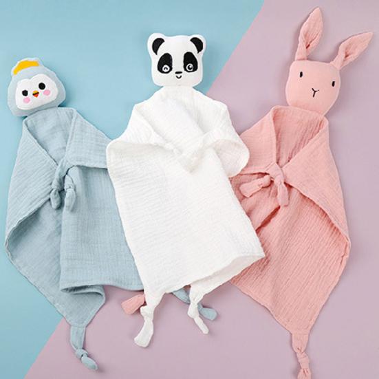 Animal Loveys for Babies Soothing Towel Muslin Security Blanket Panda Rabbit Self-Soothing Anti-Drop Towel for Sleeping Newborns