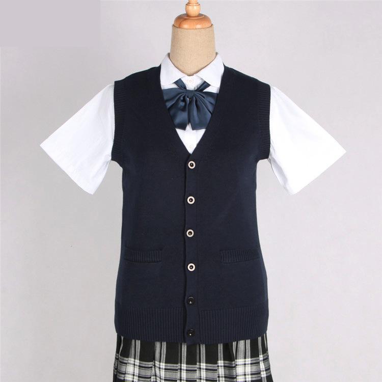 Japanese Girl College Students Sweater Waistcoat V-neck JK Uniform Knitted Cardigan Vest Campus Spring And Autumn Daily Clothes