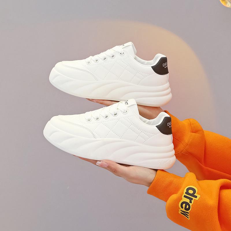 Spring 2025 Women's Sneakers: Versatile, Casual Korean Style Flat Sports Shoes in White A02