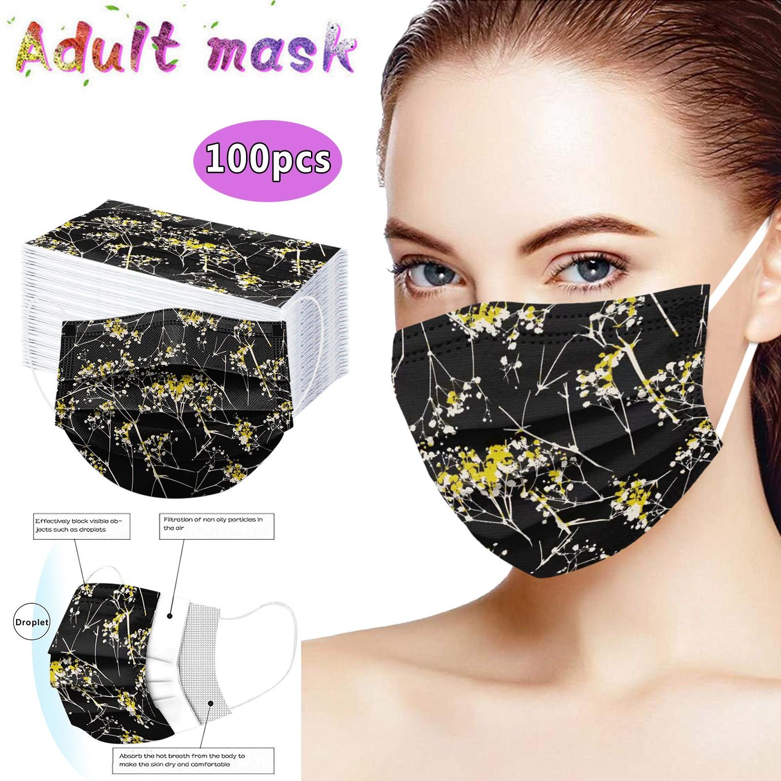 

100PCS Adult Fashion Print Disposable Face Mask 3 Ply Earloop Anti-PM2.5