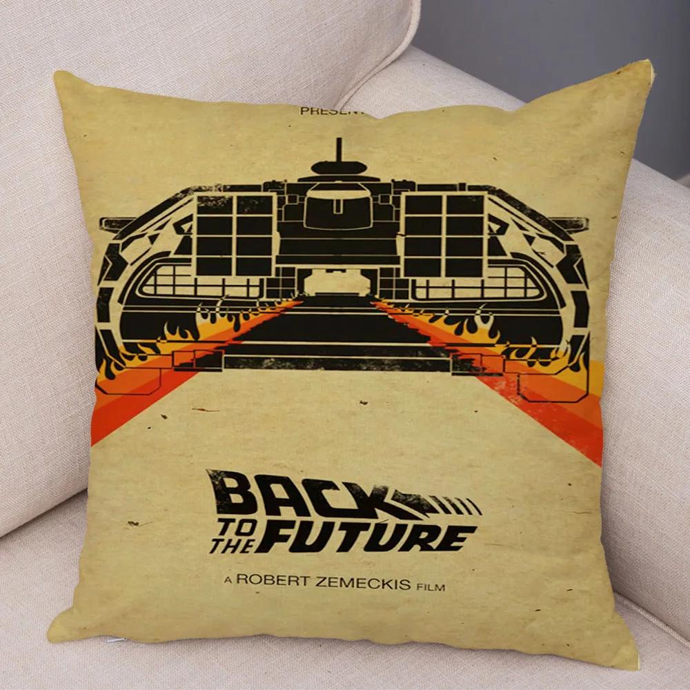 Cartoon Klassiker Film Kissenbezug Deko Zurück in die Zukunft Kissenbezug Superweicher Plüsch Kissenbezug für Sofa Zuhause Auto 45x45cm