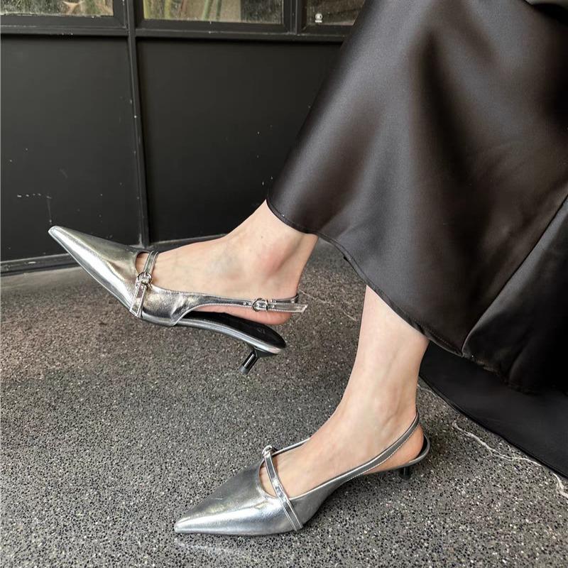Fashion Women's New Summer Stiletto Sandals Pointed Head Shallow Mouth Metal Buckle Set Foot Anti-slip Wear-resistant Heel Shoes