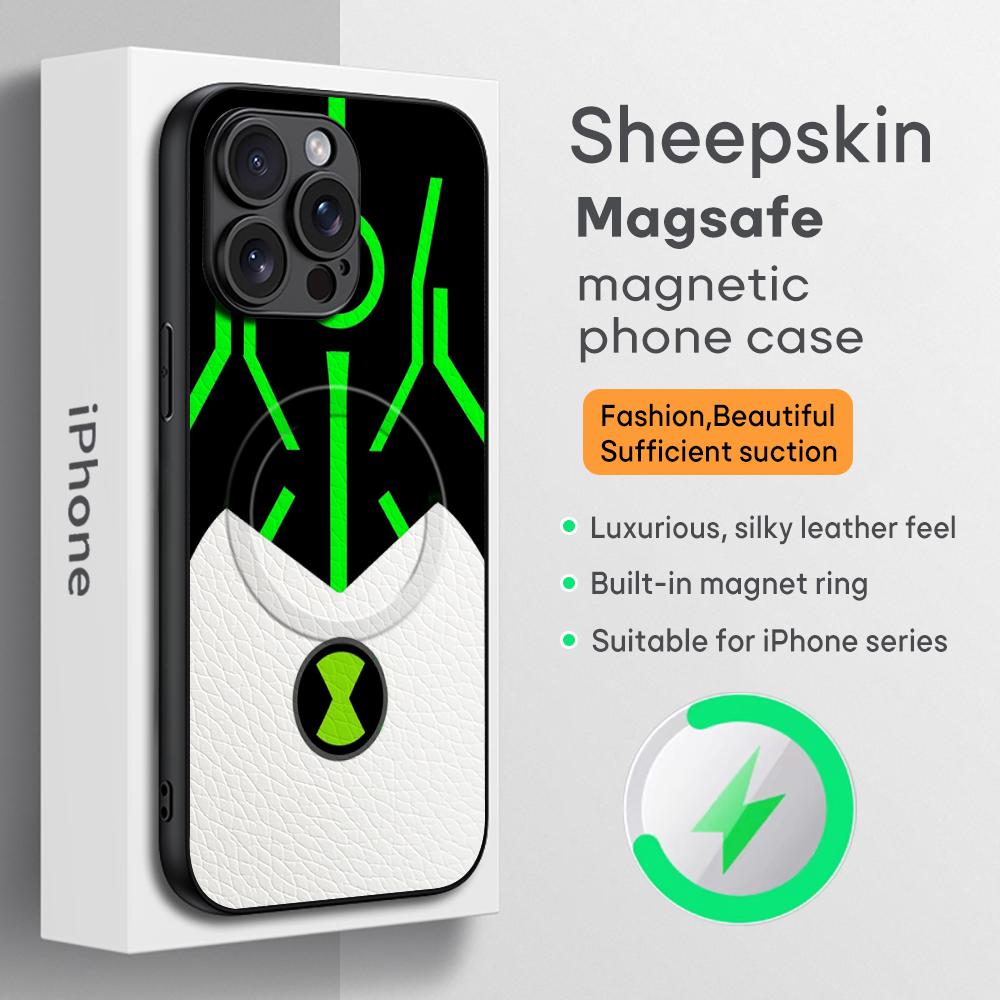 Ben 10 classic cartoon fashion pattern Phone Case For iPhone 16 15 14 13 12 11 Plus Pro Max High-end Luxury Magsafe Sheepskin
