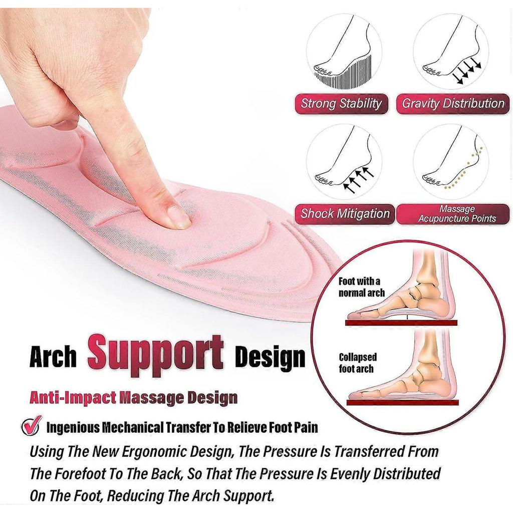 2 Pair Pack (Pink 30-40m) Memory Foam Arch Support Pads for Fasciitis Insoles Boots Heels Pain Relief Bunion Feet