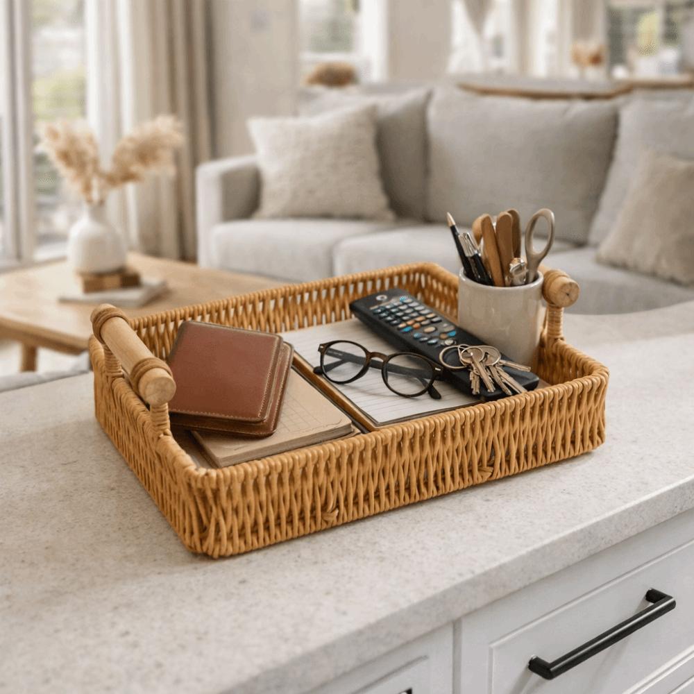 Handmade Imitation Rattan Storage Basket Rectangular Dry Fruit Storage Tray Living Room