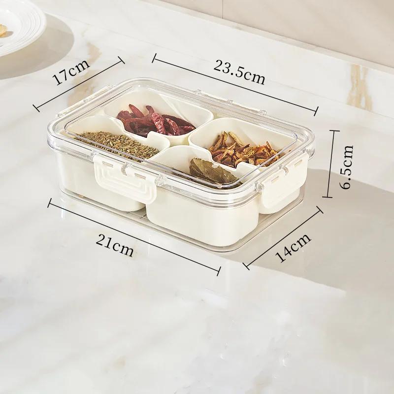 

Multi Compartment Food Storage Container Portable Snack Seasoning Storage Box Organizer with Lid for Kitchen Refrigerator Use