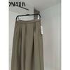 Zaprha 2025 New Arrival Double Pleated Loose Slack Feeling Plaid Idle Style Mop Women's Casual Pants 1255424