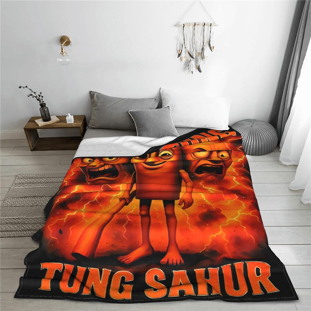 Tung Tung Tung Sahur Meme Blanket Cover Fleece Italian Brainrot Ultra-Soft Throw Blankets for Outdoor Travel Bedspread