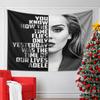Split Image with Bold Text On the Left and a Grayscale Portrait On the Right. Patterned Tapestry for Bedroom and Living Room Home Decor