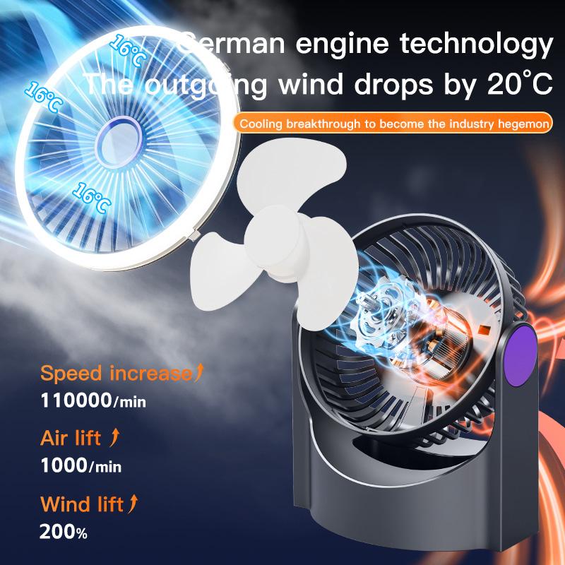 Air Circulation Fan Portable Light Cycle Fan USB Rechargeable Desktop Circulating Fan 4 Speeds Adjustment Mini Camping Fan
