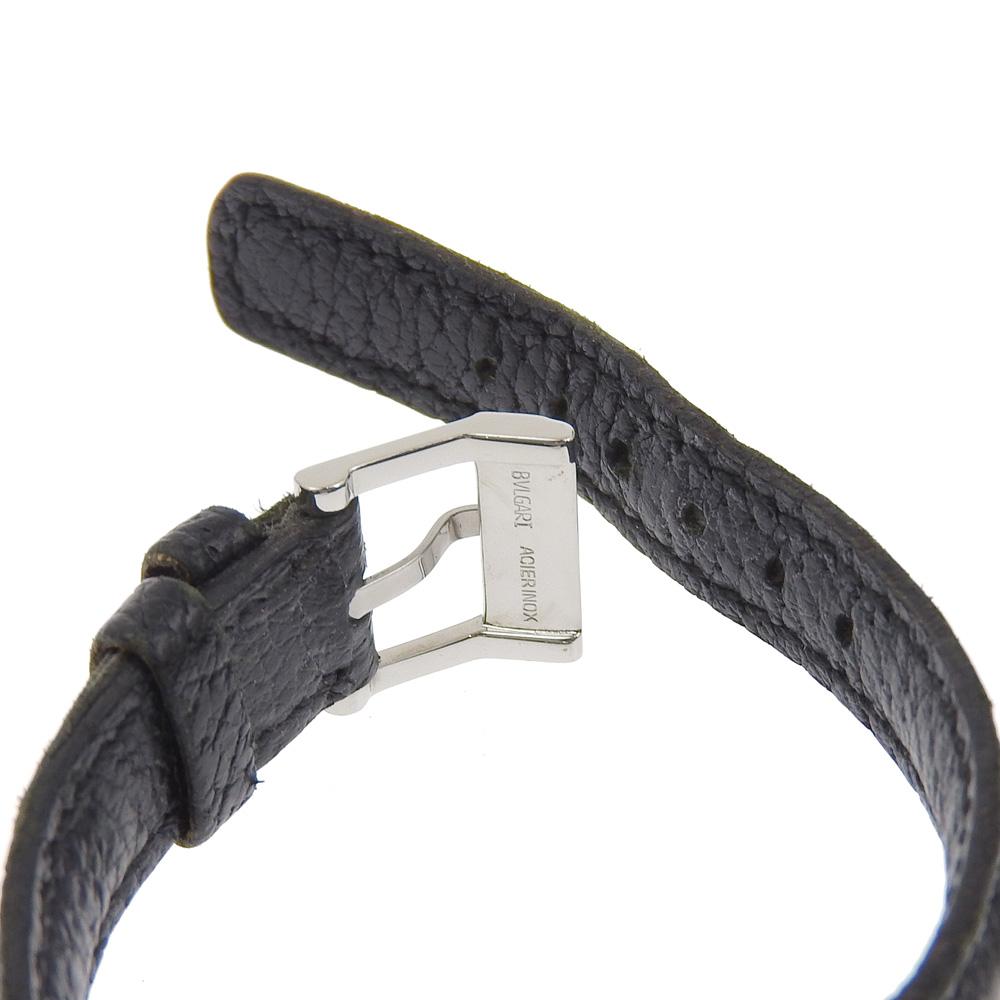 Bvlgari Quadrat Watches SQ22SL blackDial Stainless Steel/Embossed Leather Quartz Analog Display Women Used