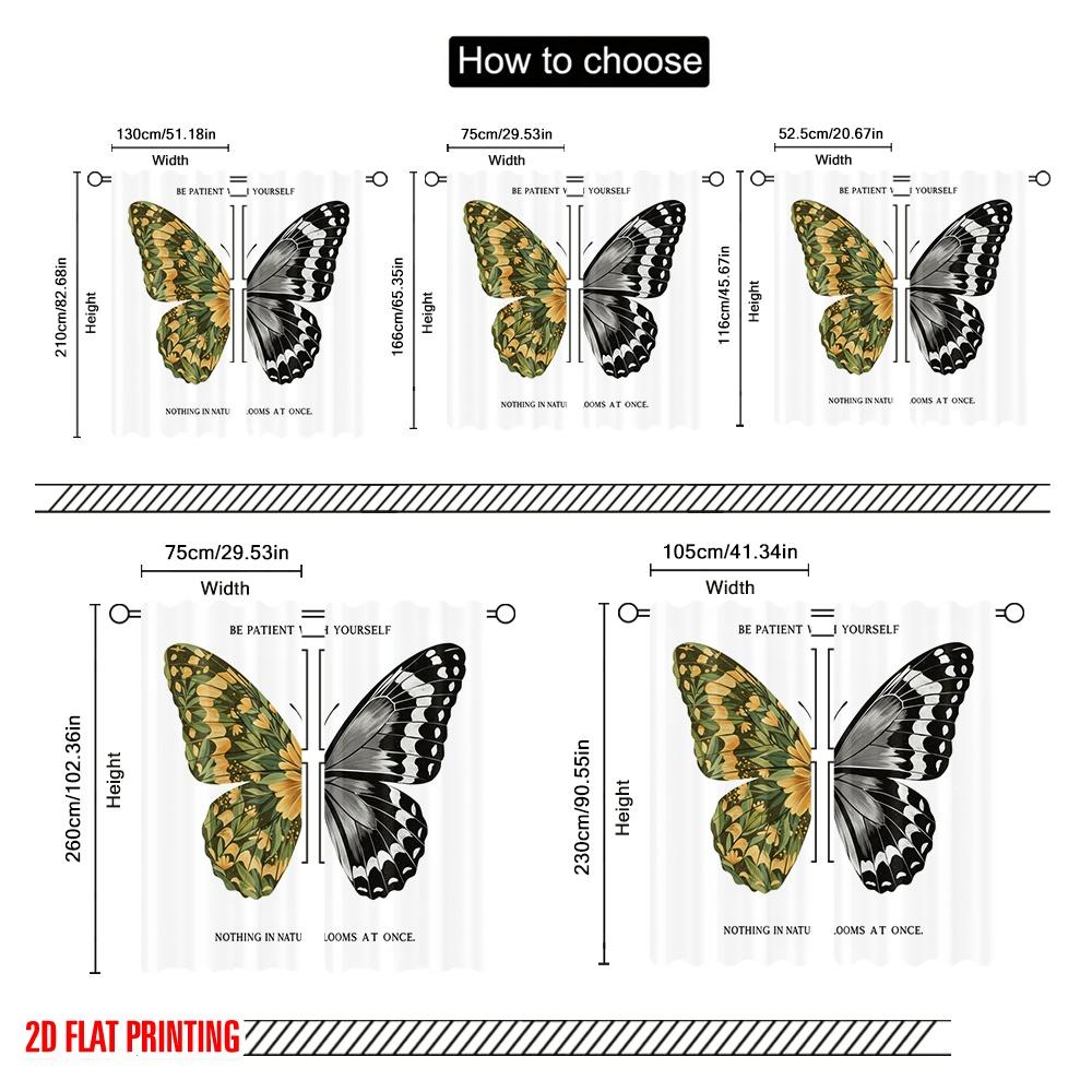 2pcs 2D flat printing Drapes Butterfly Floral Nature Polyester Without Electricity Festive Holiday Use for Outdoor Holiday