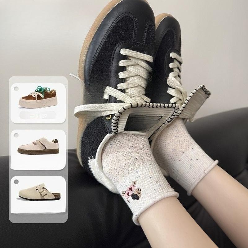 Boneless Short Tube Embroidered Bow Socks for Women, Spring and Summer Breathable Ballet-style Women's Socks, College-style Short Socks