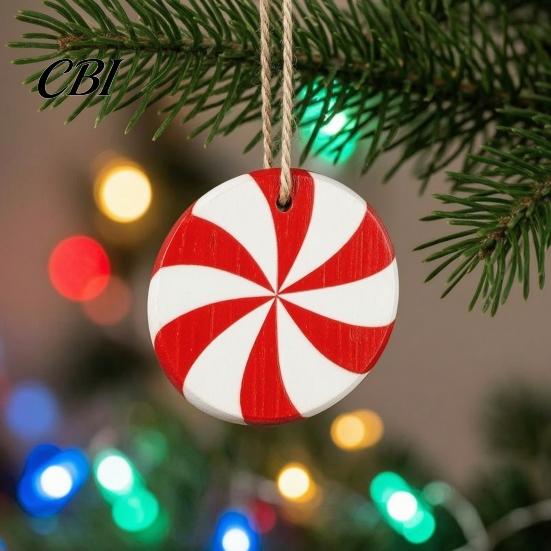 Christmas Photo Props 12/24/36Pcs Candy Cane Ornaments, Wooden Xmas Tree Decor with Red Green Rustic Striped Color, Holiday Hanging Decorations