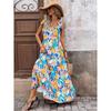 Women's Slim Shoulder Strap Sleeveless Striped Printed Dresses Pocket Side Zipper Layered Boho Long Beach Dress