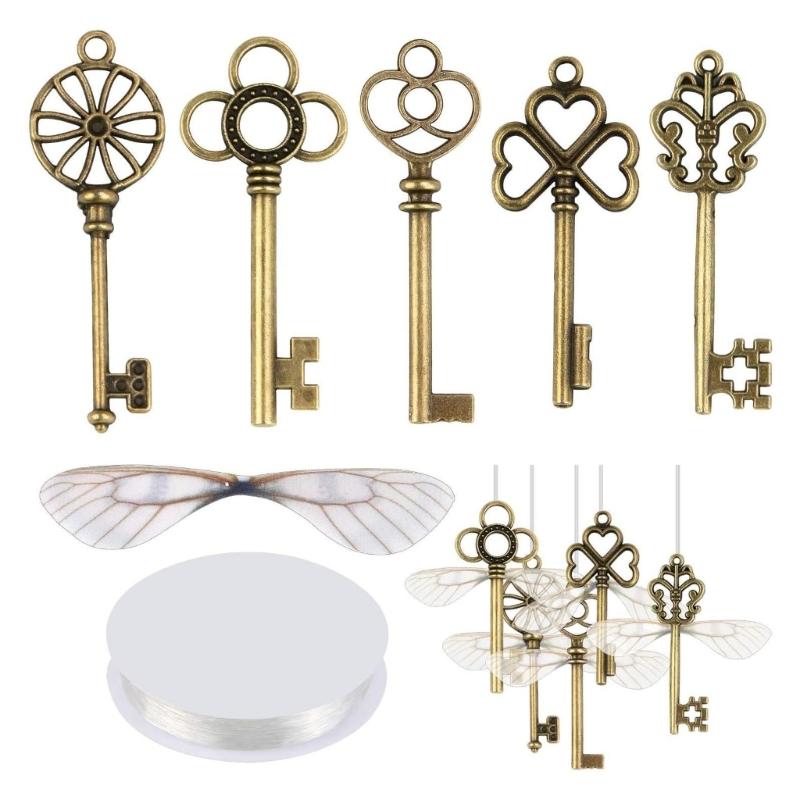 50 Pieces Retro Styles Dragonflies Shaped Metal Key Pendants Charm for Handmade Jewelry Accessories 1