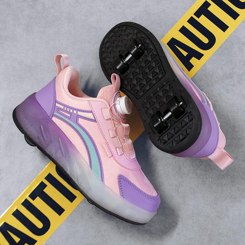 Sneakers with Wheels Runaway Shoes Children's Invisible Pulley Breathable Mesh Skating Shoelaces LED Lights Factory Direct Sales
