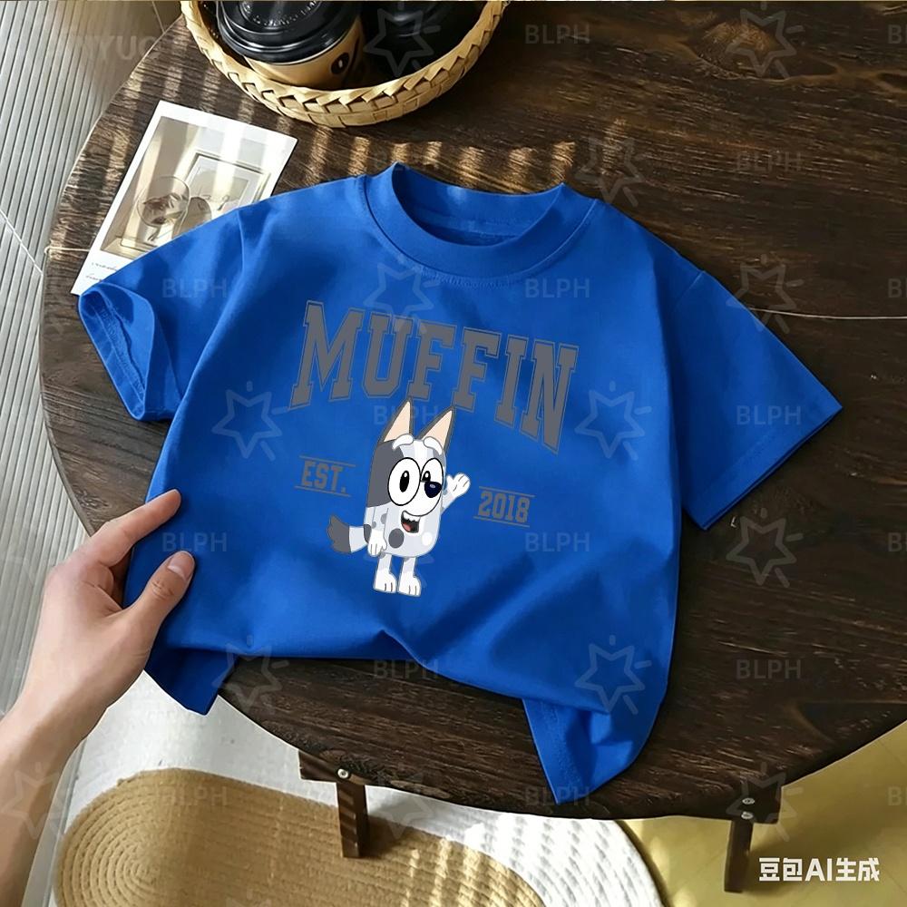 Kids TShirt Cute Bluey Character Print Soft Cotton Casual Short Sleeve Tee Tops for Boys Girls Summer Comfortable Cartoon Cloth