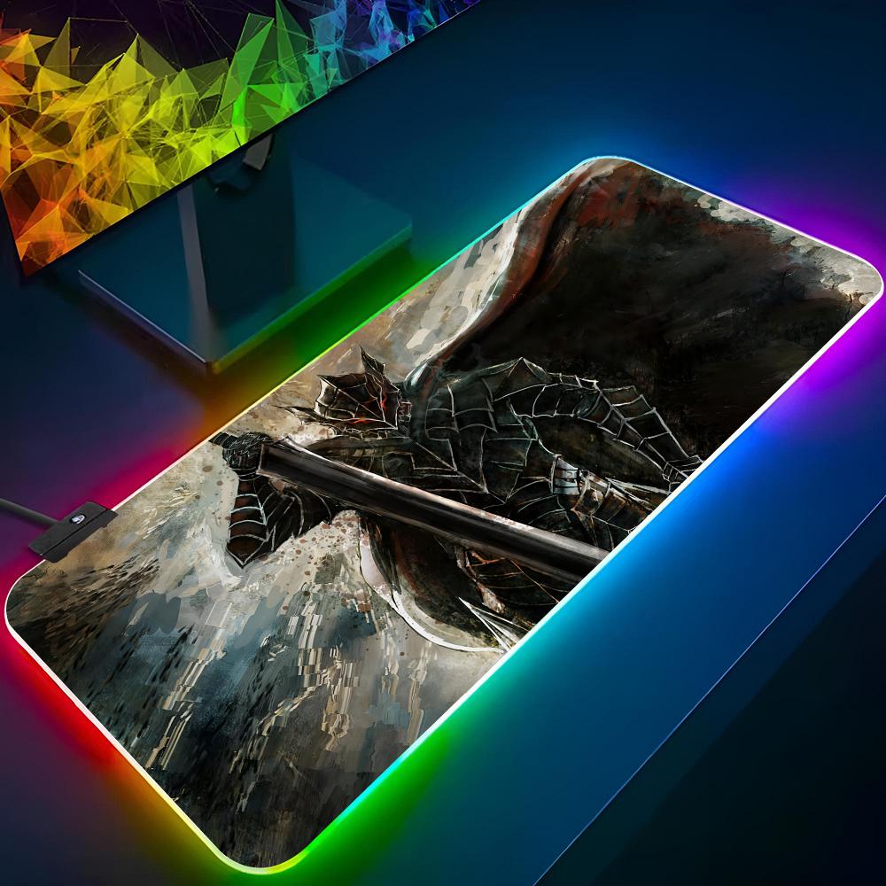 Anime Berserk Mouse Pad Gaming Diy Printing Rgb Mousepad Backlit Keyboard Gamer Girl Xxl Laptop Mat Table Pads Deskpad