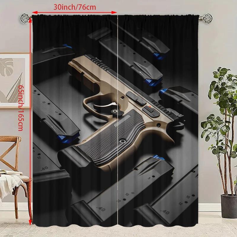 

Desert Eagle Pistol Tuya Printed Curtains Polyester Material Suitable Home Bedroom Living Room Decor Curtain Made Of Washable Ready W100*H70(CM)-Rod Pocket&1PCS