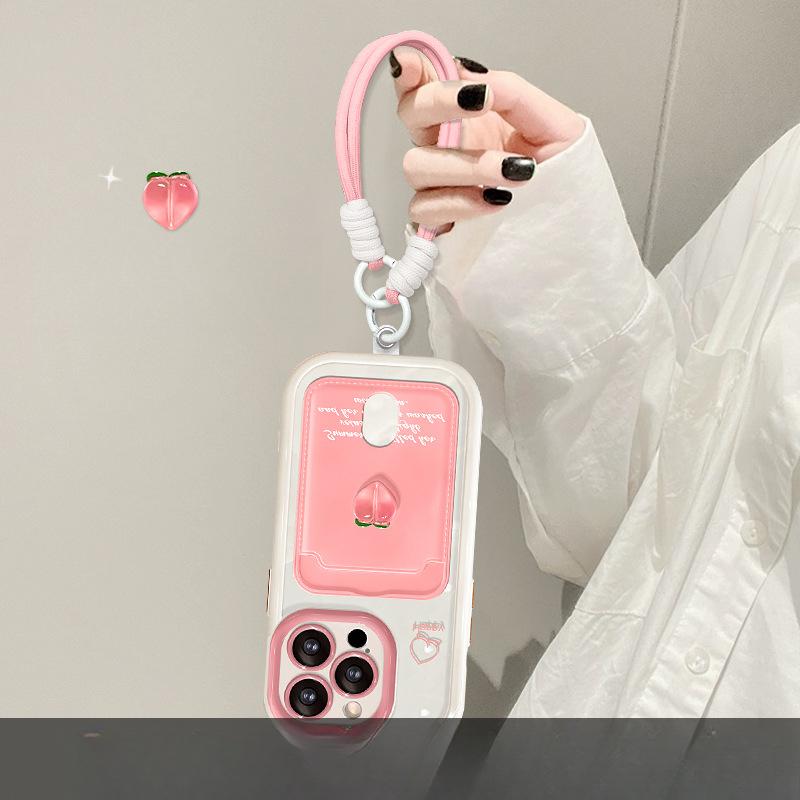 Applicable To Opporeno12pro Mobile Phone Case Vivos19 Peach Doll Card Bag Lanyard Xiaomi 14 Full Package Anti-fall