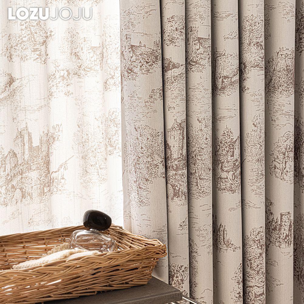 1 Stück LOZUJOJU Retro Französischer Fauler Stil Bedruckte Vorhänge mit 90% Verdunkelung für Schlafzimmer Wohnzimmer Fenster für Heimdekoration
