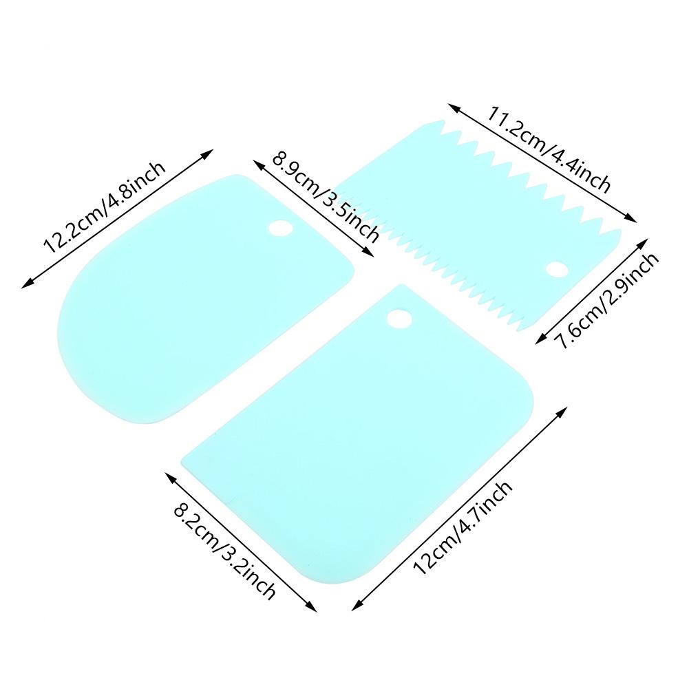 3Pcs Baking Scrapers Cream Spatulas Pastry Tools Soft Pastry Scraper Kitchen (Blue)
