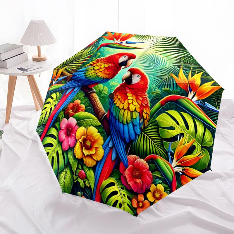 1pc Parrot Automatic Folding Umbrella, Lightweight Retractable Compact Travel Umbrella, 8-Rib Sturdy Frame038
