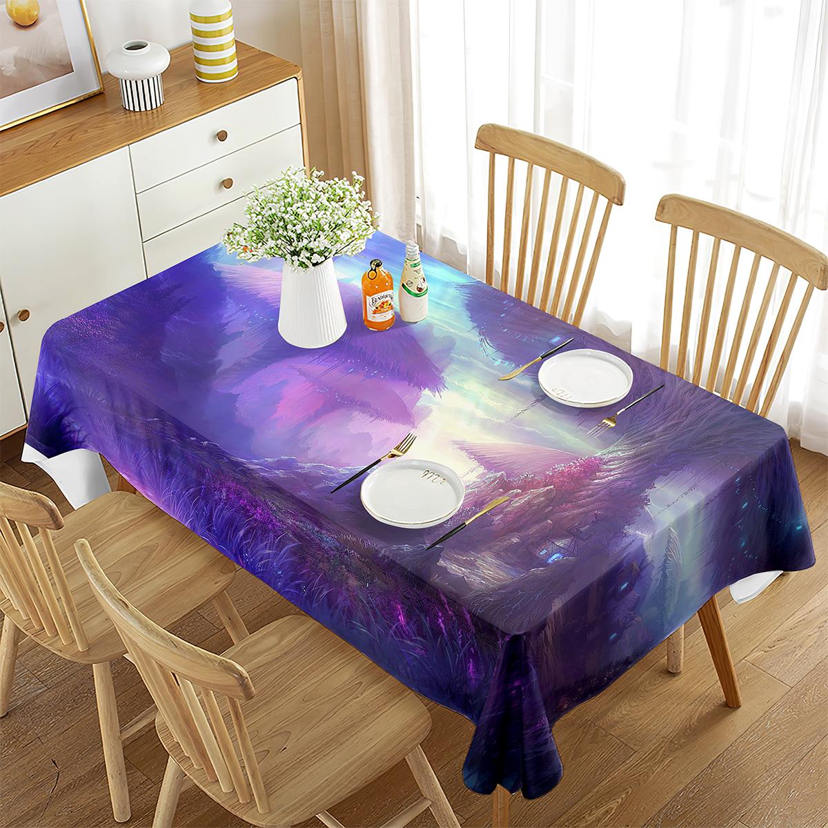 Paars Landschap Kunst Tafelkleed Paars Thema Tafelhoes voor Feest Eetkamer Woonkamer Keuken Decor Rechthoekig Tafelkleed 60x120cm
