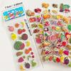 6pcs 3D Fluffy Fruit & Vegetable Stickers - Self-Adhesive Cherry Grape Watermelon Pineapple Hami Melon Decals ZSY