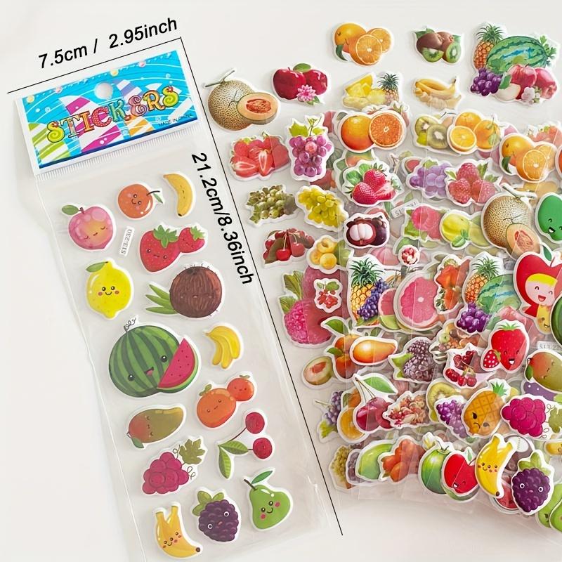 6pcs 3D Fluffy Fruit & Vegetable Stickers - Self-Adhesive Cherry Grape Watermelon Pineapple Hami Melon Decals ZSY