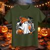 Kids' Halloween Printed Short Sleeve Neck T-Shirt, Loose Fit Top