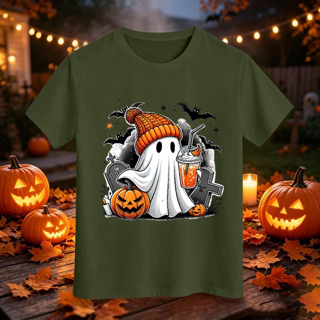 Kids' Halloween Printed Short Sleeve Neck T-Shirt, Loose Fit Top