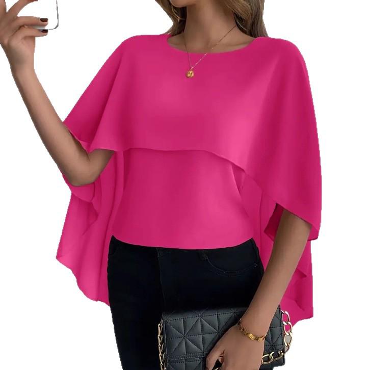 European and American Women's Versatile Layered Cape Sleeve Chiffon Blouse