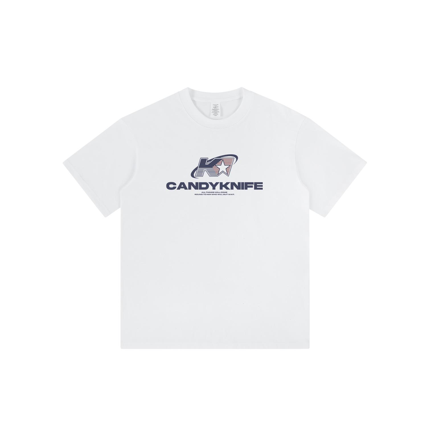 

Arc Print American Retro Unisex Summer Loose Fit T-shirt Small белый