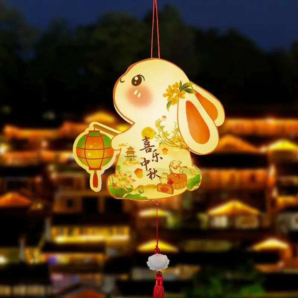 PVC Mid-Autumn Festival Lantern Cartoon Moon Rabbit Lanterns Glowing Luminous Lantern DIY Material Package Mid-Autumn Festival