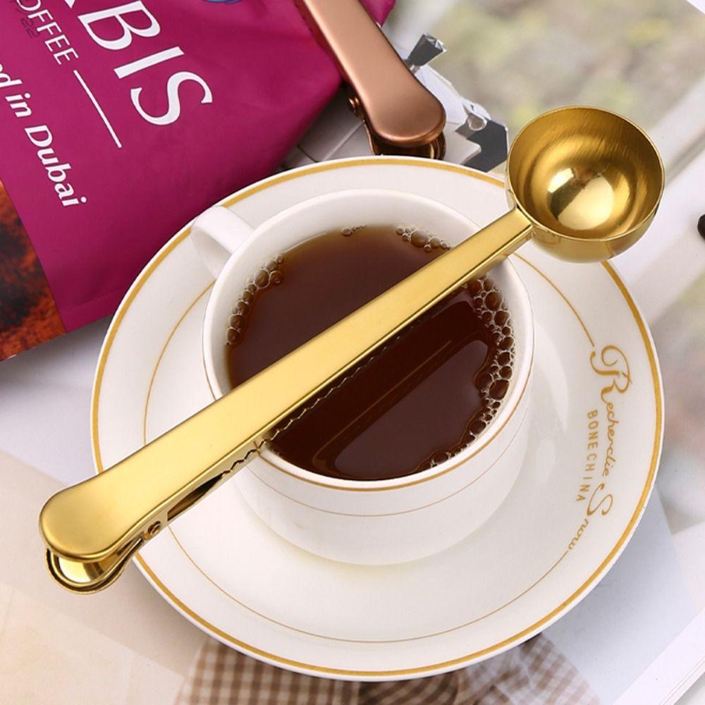 1pcs 2-in-1 Coffee Spoon With Sealing Clip Long Handle Spoon Multi-functional Measuring Spoon Home