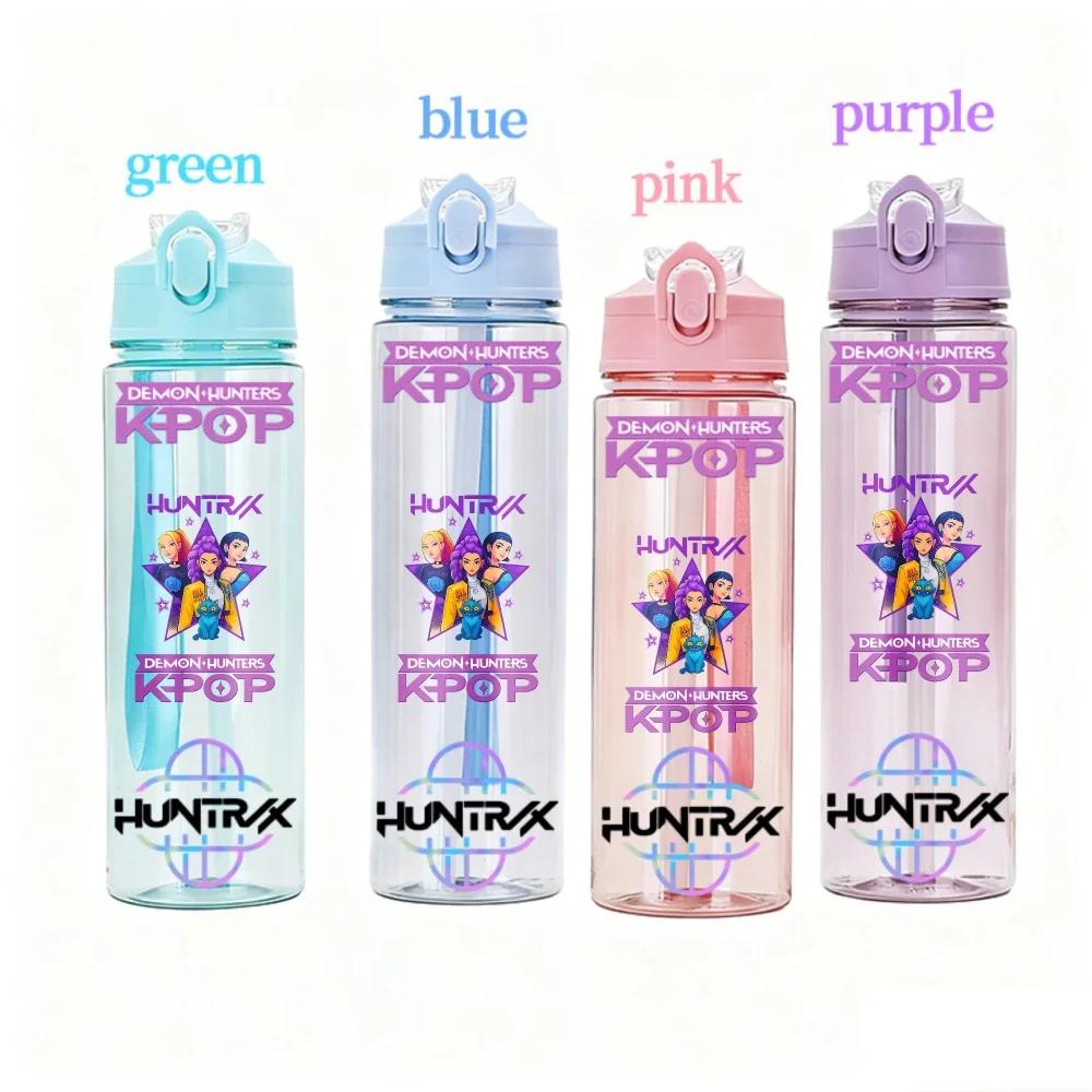 800ML KPOP Demon Hunters Transparent Water Cup Leakproof Shatterproof Anime Fashion Portable Sports Cup designed for Boys and Girls Present