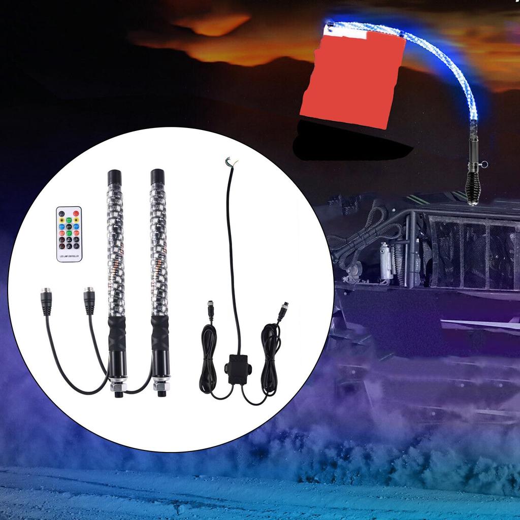 Universal RGB LED Whip Lights Flagpole Antenna Brake Light Waterproof Spiral Lamp Remote for Offroad Truck ATV UTV