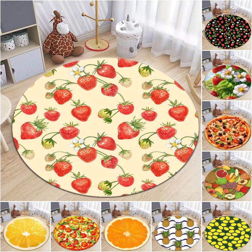 1Pc Food Theme Printed Circular Carpet, Home Door Mat, Outdoor Travel Protection Carpet A6