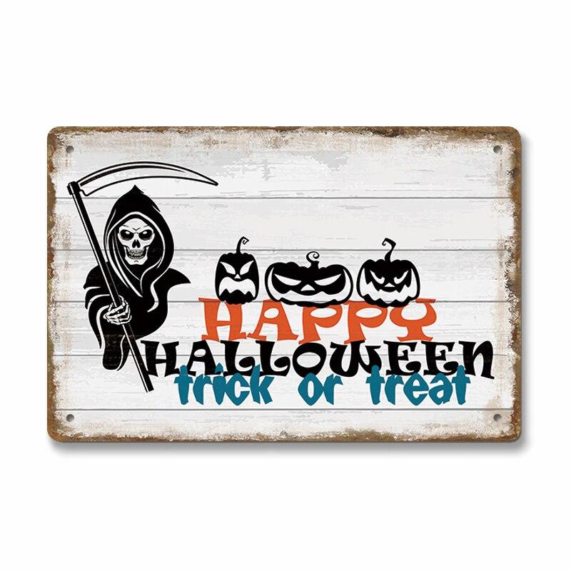 Vintage Halloween Trick or Treat Party Poster Tin Signs  Metal Plate Wall Decor for Cafe Bar Pub  Perfect Halloween Gift