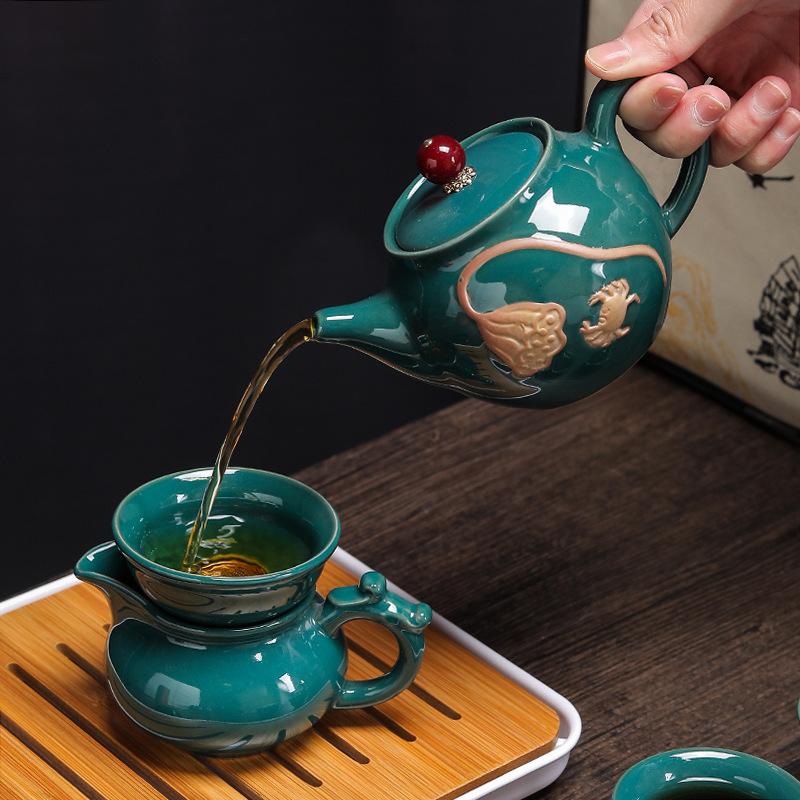 Travel Tea Set, Portable Storage Bag, Creative Ceramic Kung Fu Teapot, Tea Tray, Complete Set of Business Gifts