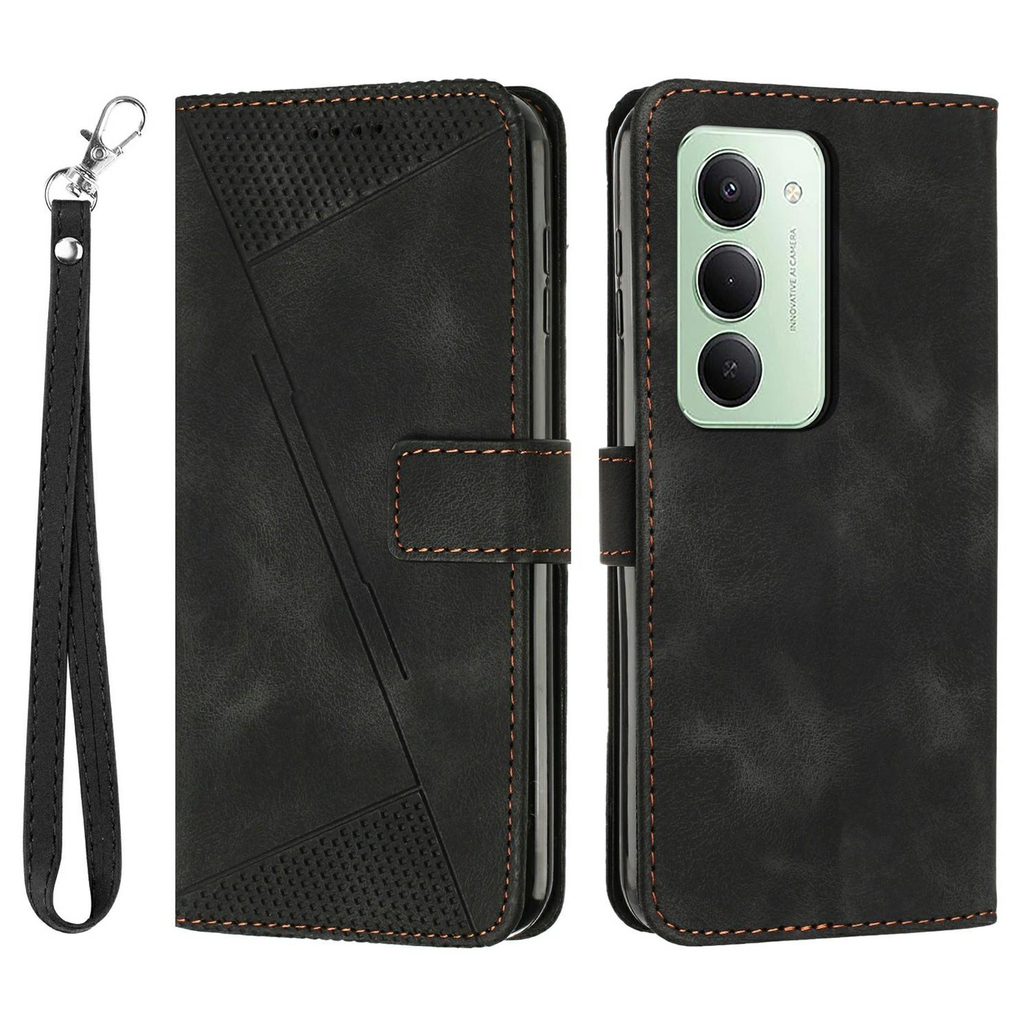 

Для Xiaomi Redmi 15 5G (Глобальний) (169мм)/15 4G (169мм) Шкіряний Чохол з Витисненим Трикутником для Телефону з Ремінцем для Руки