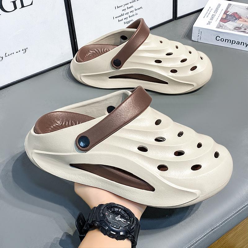 Fashion Trendy Men's Hollow Out Sandals Plus Size Dual Use Slippers Home Use Non-Slip Summer Beach Shoes EVA Sole Comfortable Wear