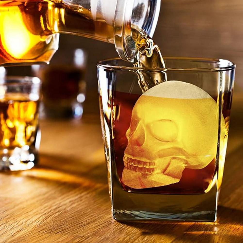 4/6Grids Skull Ice Ball Mold Silicone Ice Tray For Cocktails Whiskey Halloween Horror Theme Ice Cube Maker Spooky Parties Gothic