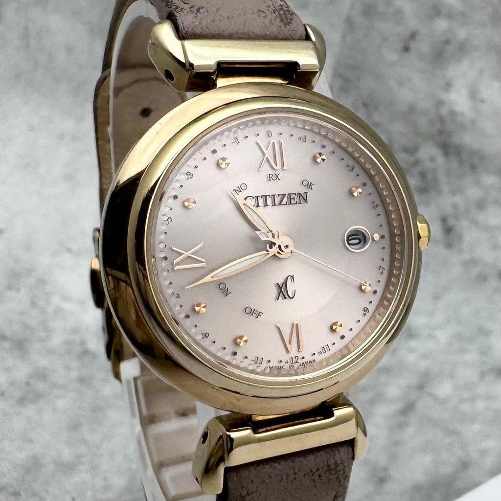 Used Operating CITIZEN xC Citizen Cross Sea Radio Solar Titanium Pink Beige Roman Watch Eco-Drive Watch