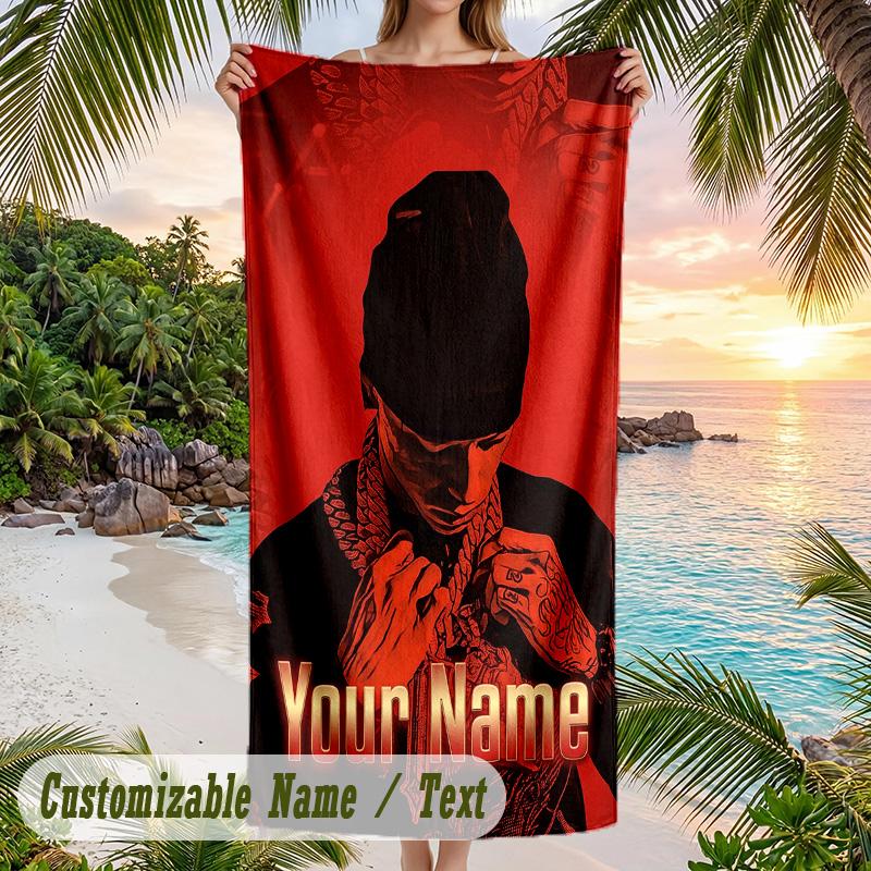 Central Cee Beach Towel, Personalized Custom Name Text, Quick Dry Large Absorbent Towel For Beach Pool