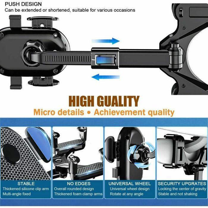 Car Mount Rearview Mirror, 360° Rotation, Phone Holder for 4 To 7 Inch Smartphone